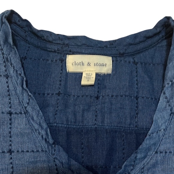 Anthro Cloth & Stone | Blue 100% Cotton Sleeveless Cross Stitch Sheath Dress - Picture 4 of 11